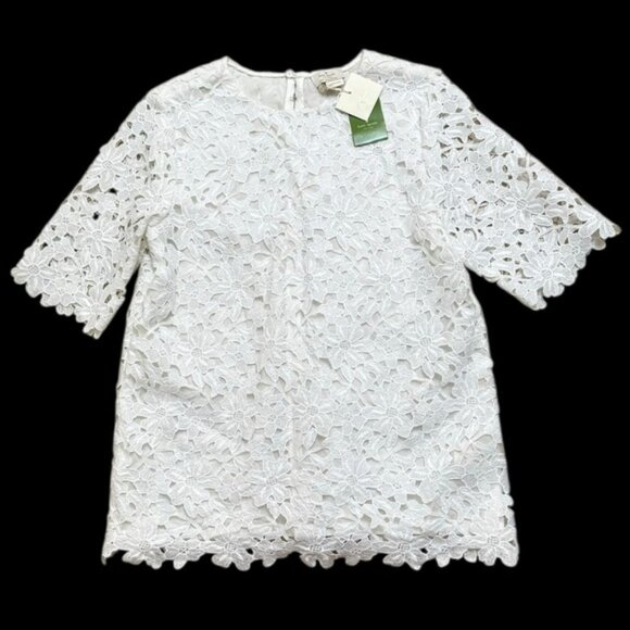 Kate Spade sz 8 Blouse Floral Lace Top White Short Sleeve Classic Minimalist - Picture 2 of 6